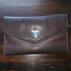 Brown Leather Wallet with Silver Heart / Checkbook